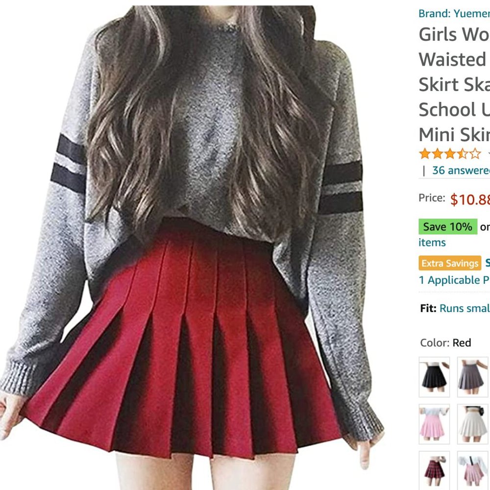 Amazon Red Pleated Skirt